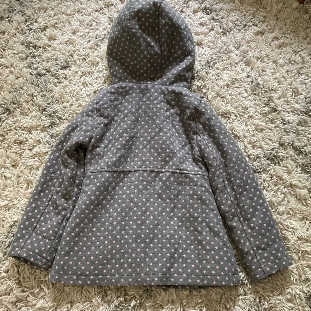 Pink Platinum Girls Grey Pink Polka Dot Hooded Peacoat Jacket Size 5/6